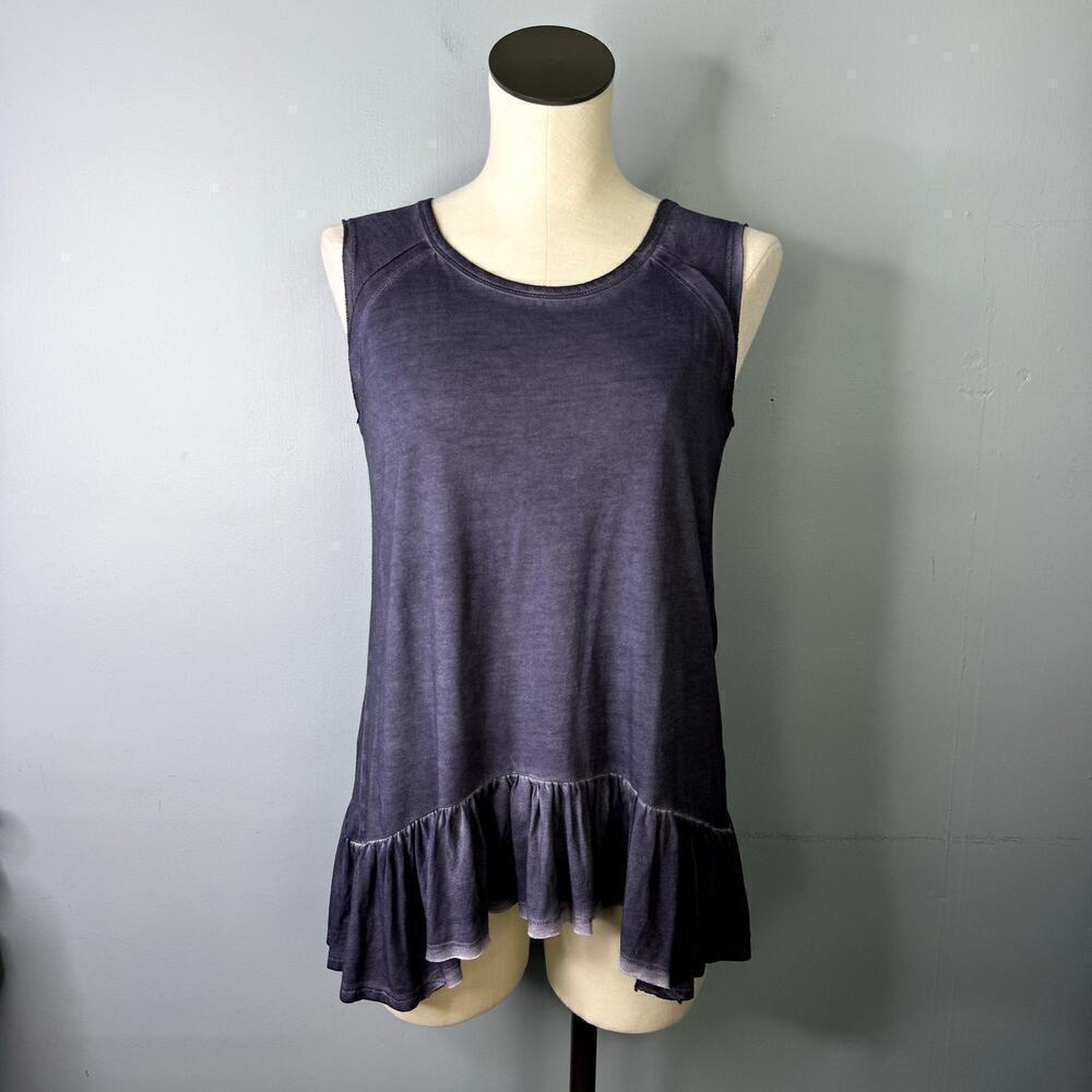 Dantelle Acid Wash Gray Sleeveless Asymmetrical Peplum Hem Top Women's Size S